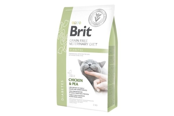 Корм сухий для кішок Brit GF Veterinary Diets Cat Diabets при діабеті та гіперглікемії з куркою та горохом, 2 кг