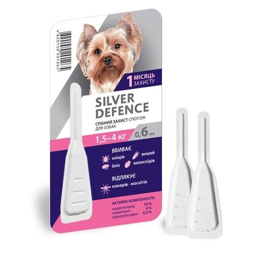 Краплі на холку Palladium Silver Defence від паразитів для собак вагою від 1.5 до 4 кг, 1 піпетка