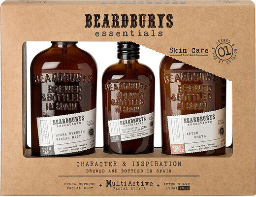 Набір для догляду за обличчям та бородою Beardburys Essentials (еліксир для обличчя 50 мл + міст для обличчя 120 мл + лосьйон після гоління 120 мл)