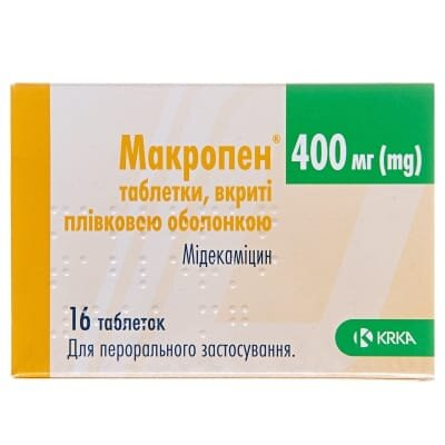 Макропен таблетки, в/плів. обол. по 400 мг №16 (8х2)