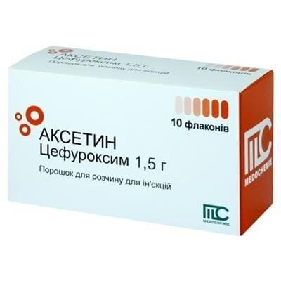 Аксетин порошок для р-ну д/ін. по 1.5 г №10 у флак.