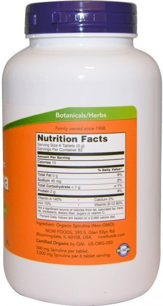 Спіруліна NOW Spirulina Organic 500 мг таблетки №500