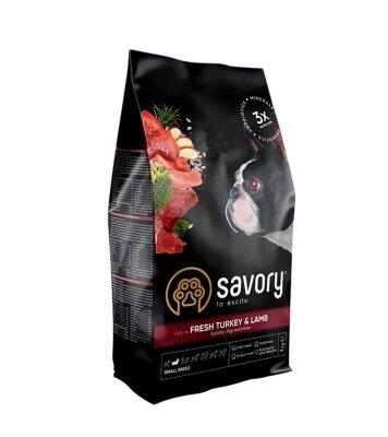 Корм сухий для собак малих порід Savory 30341 зі свіжим м’ясом індички та ягнятиною, 1 кг