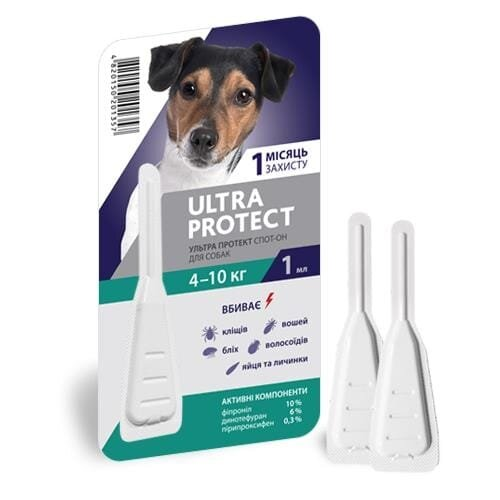 Краплі на холку Palladium Ultra Protect від паразитів для собак вагою від 4 до 10 кг, 1 піпетка