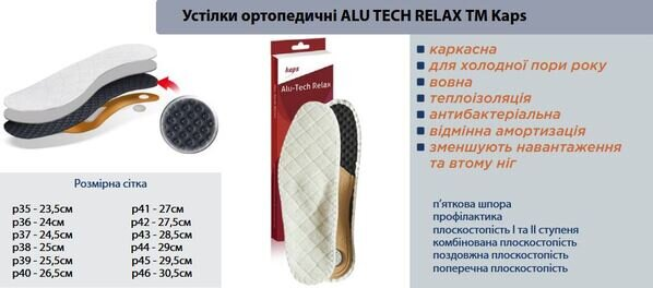 Устілки ортопедичні KAPS Alu-Tech Relax зимові, розмір 36