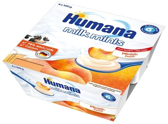 Продукт кисломолочний Humana з персиком для дітей з 6 місяців, 4 х 100 г