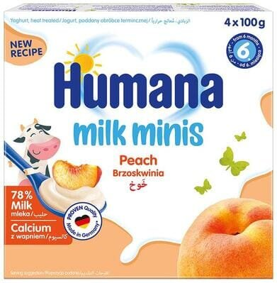 Продукт кисломолочний Humana з персиком для дітей з 6 місяців, 4 х 100 г