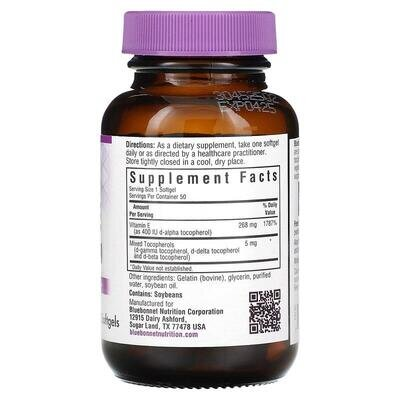 Вітамін Е 400 МО Bluebonnet Nutrition Vitamin E, 50 м'яких желатинових капсул