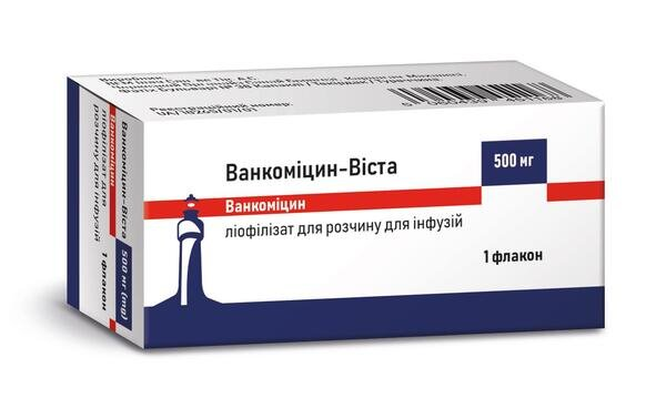 Ванкоміцин-Віста ліофілізат для р-ну д/інф. по 500 мг №1 у флак. скл.