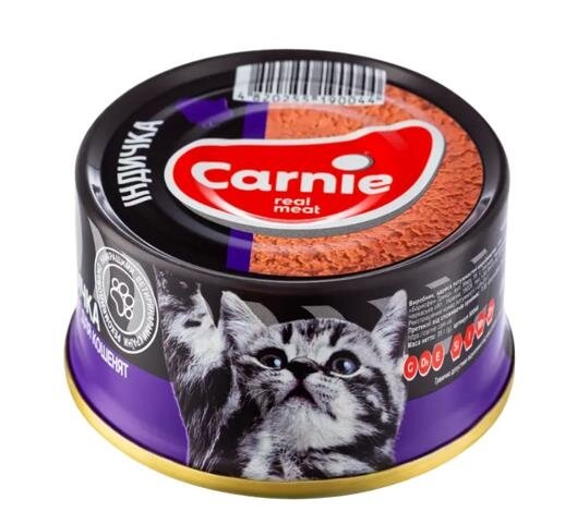 Корм вологий для кошенят Carnie м'ясний паштет з індичкою, 95 г