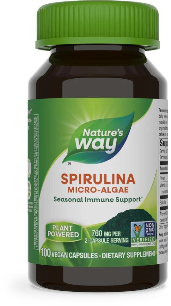 Спіруліна Nature's Way Spirulina мікроводості, 100 веганських капсул