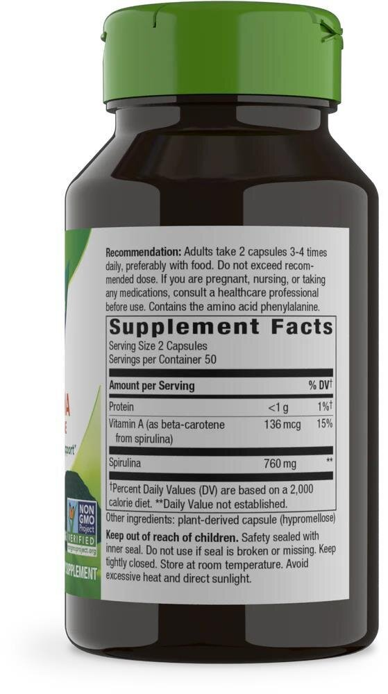 Спіруліна Nature's Way Spirulina мікроводості, 100 веганських капсул