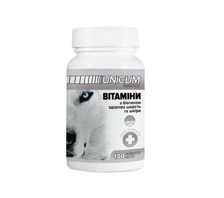 Вітаміни для собак Unicum Premium здорова шерсть і шкіра, 100 таблеток 100 г