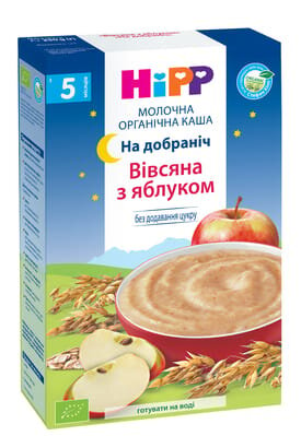 Каша молочна органічна HiPP На добраніч Вівсяна з яблуком з 5 місяців, 250 г
