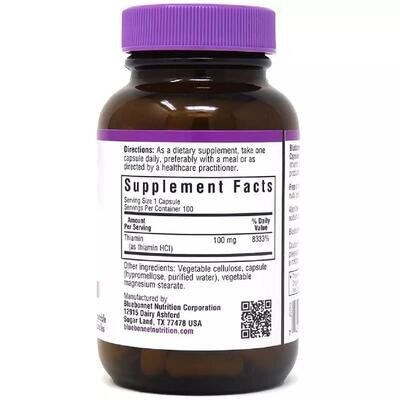 Вітамін B1 100 мг Bluebonnet Nutrition, 100 капсул