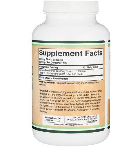 Корейський женьшень Панакс Double Wood Korean Panax Ginseng 1000 мг, 240 капсул