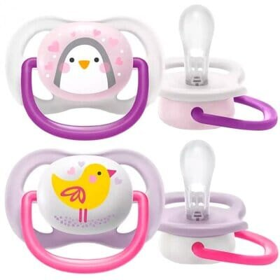 Пустушка силіконова Philips Avent Ultra Air Animal SCF080/06 ортодонтична, для дівчаток, 0-6 місяців, 2 шт