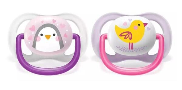 Пустушка силіконова Philips Avent Ultra Air Animal SCF080/06 ортодонтична, для дівчаток, 0-6 місяців, 2 шт