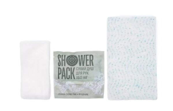 Душ сухий для рук або ніг Shower pack (пінна серветка + рушник)