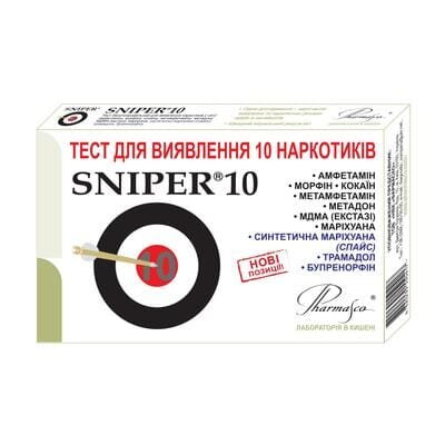 Тест-касета Sniper 10 для одночасного визначення 10 видів наркотиків у сечі, 1 штука
