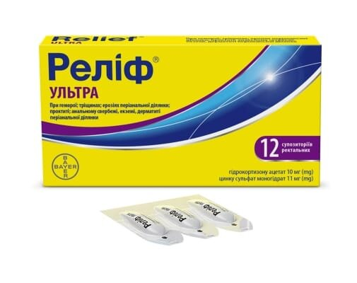 Реліф ультра супозиторії рект. №12 (6х2) у стрип.