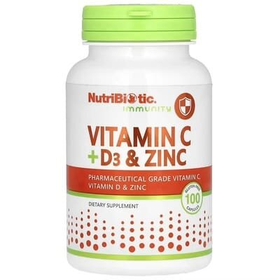 Вітаміни C + D3 та цинк NutriBiotic Immunity Vitamin C + D3 & Zinc, 100 капсул