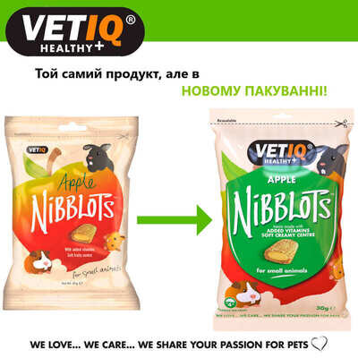 Ласощі для гризунів VetIQ Nibblots з яблуками для здоров'я шкіри та шерсті, 30 г