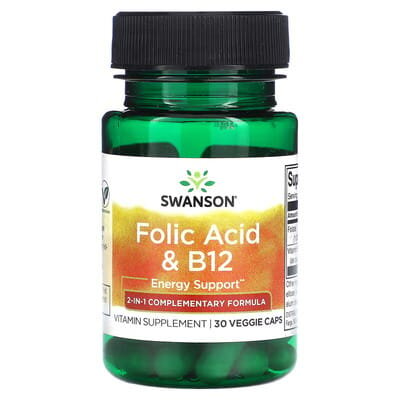 Фолієва кислота та Вітамін B12 Swanson капсули №30