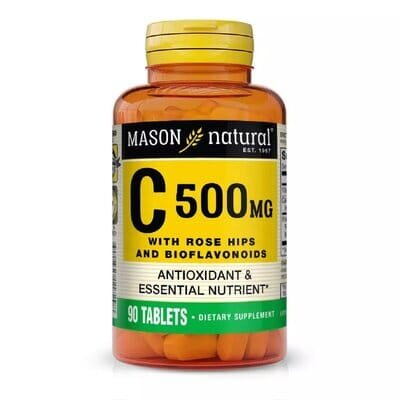 Вітамін C 500 мг із шипшиною та біофлавоноїдами Mason Natural Vitamin C With Rose Hips and Bioflavonoids, 90 таблеток