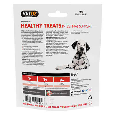 Ласощі для цуценят VetIQ Healthy Treats Intestinal Support для покращення травлення з птицею та водоростями, 50 г