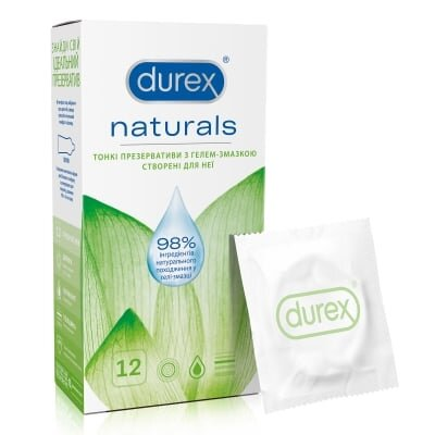 Презервативи латексні Durex Naturals тонкі з гелем-змазкою, 12 штук