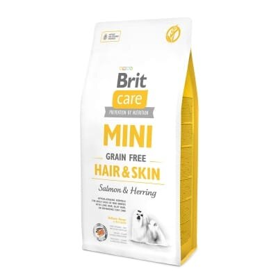 Корм сухий Brit Care Mini GF Hair & Skin для собак мініатюрних порід, шерсть яких вимагає додаткового догляду, лосось та оселедець, 2 кг