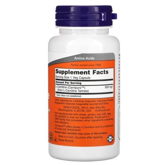 L-Карнітин NOW L-Carnitine 500 мг вег. капсули №60