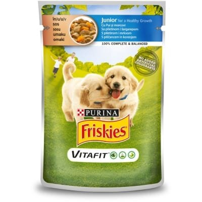 Корм вологий для цуценят Purina Friskies з куркою та морквою в соусі, 100 г