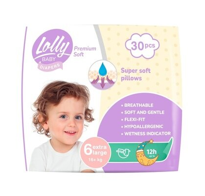 Підгузки Lolly Premium Soft Extra large дитячі, розмір 6, 16+ кг, 30 шт