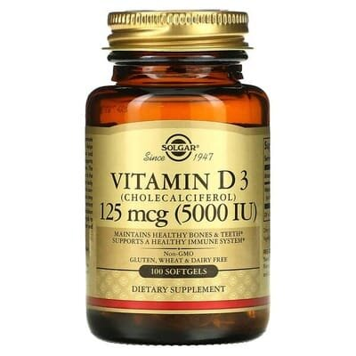 Вітамін Д3 Solgar Vitamin D3 (Cholecalciferol) 125 мкг (5000 МО) м'які капсули №100