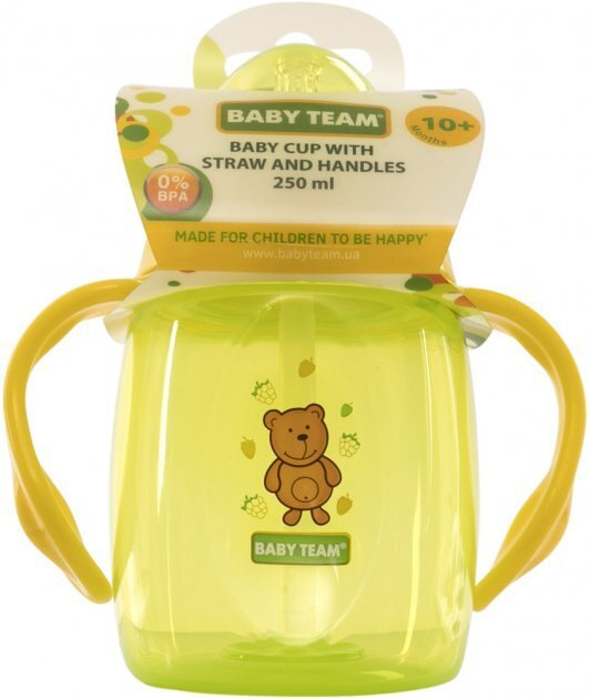Поїльник Baby Team 5003 з силіконовою трубочкою і ручками, від 10 місяців, 250 мл