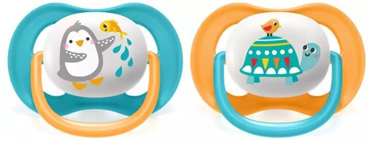 Пустушка силіконова Philips Avent Ultra Air Animal SCF080/07 ортодонтична, для хлопчиків, 6-18 місяців, 2 шт