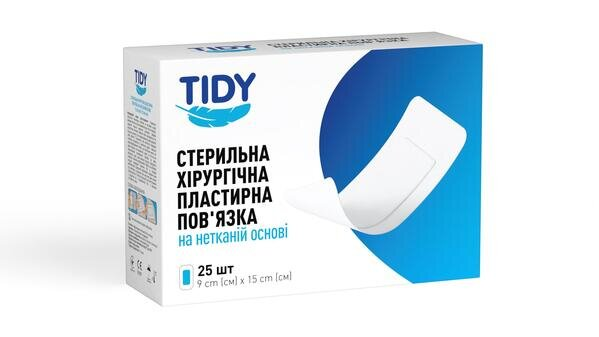 Пов'язка пластирна Tidy для закриття ран 9 см х 15 см стерильна на нетканій основі, 1 штука
