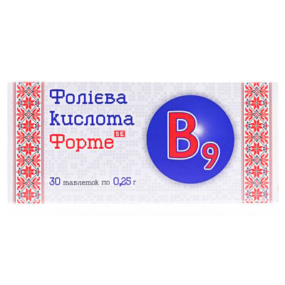 Фолієва кислота Форте Фармаком таблетки по 0,25 г №30