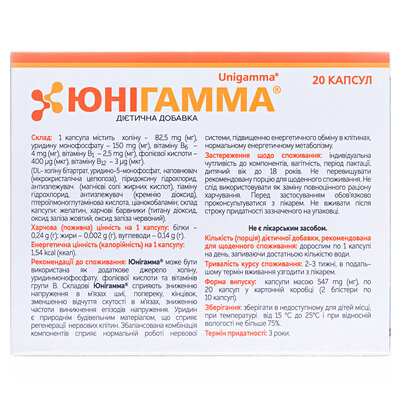 Юнігамма капсули тв. желат. №20 (10х2)
