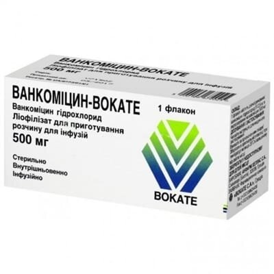 Ванкоміцин-Вокате ліофілізат д/приг. р-ну д/інф. по 500 мг №1 у флак.