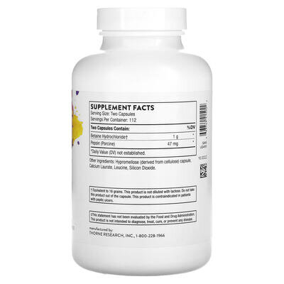 Бетаїн HCL та Пепсин Thorne Research Betaine HCL & Pepsin капсули №225
