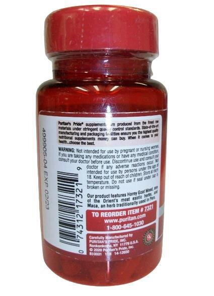 Горянка та Мака Puritan's Pride Horny Goat Weed with Maca, 60 капсул