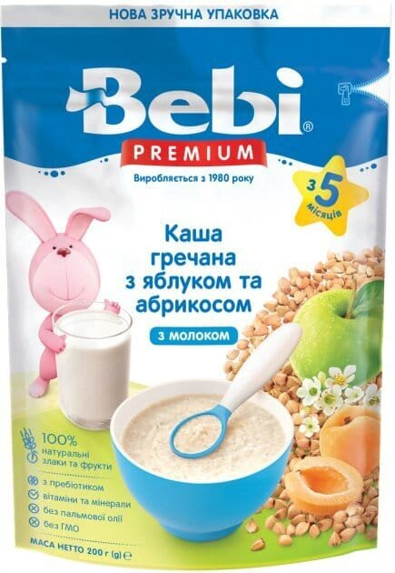 Каша молочна Bebi Premium Гречана з курагою і яблуком, з 5 місяців, 200 г