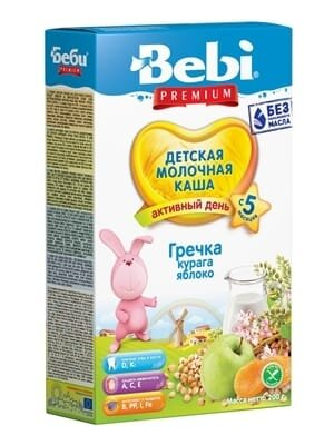 Каша молочна Bebi Premium Гречана з курагою і яблуком, з 5 місяців, 200 г