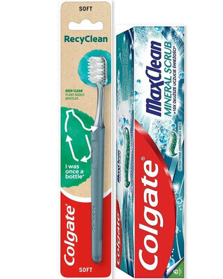 Набір Colgate Max Clean Зубна паста Мінеральний скраб 75 мл + Зубна щітка RecyClean з переробленого пластику