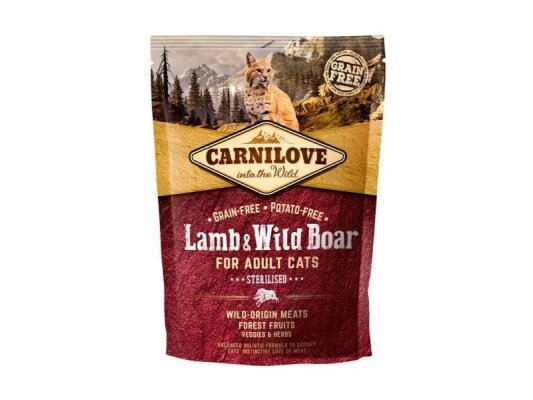 Корм сухий для дорослих стерилізованих кішок Carnilove Lamb & Wild Boar Sterilised з ягнятком та диким кабаном, 400 г