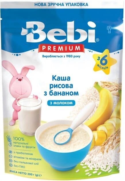 Каша молочна Bebi Premium Рисова з бананом, з 6 місяців, 200 г