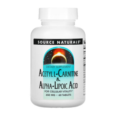 Ацетил L-Карнітин + Альфа-ліпоєва кислота Source Naturals Acetyl L-Carnitine & Alpha-Lipoic Acid 650 мг, 60 таблеток
